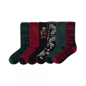 Polo Ralph Lauren Mens 6 Pack Classic Sport Crew Socks Signature Bear~NWT